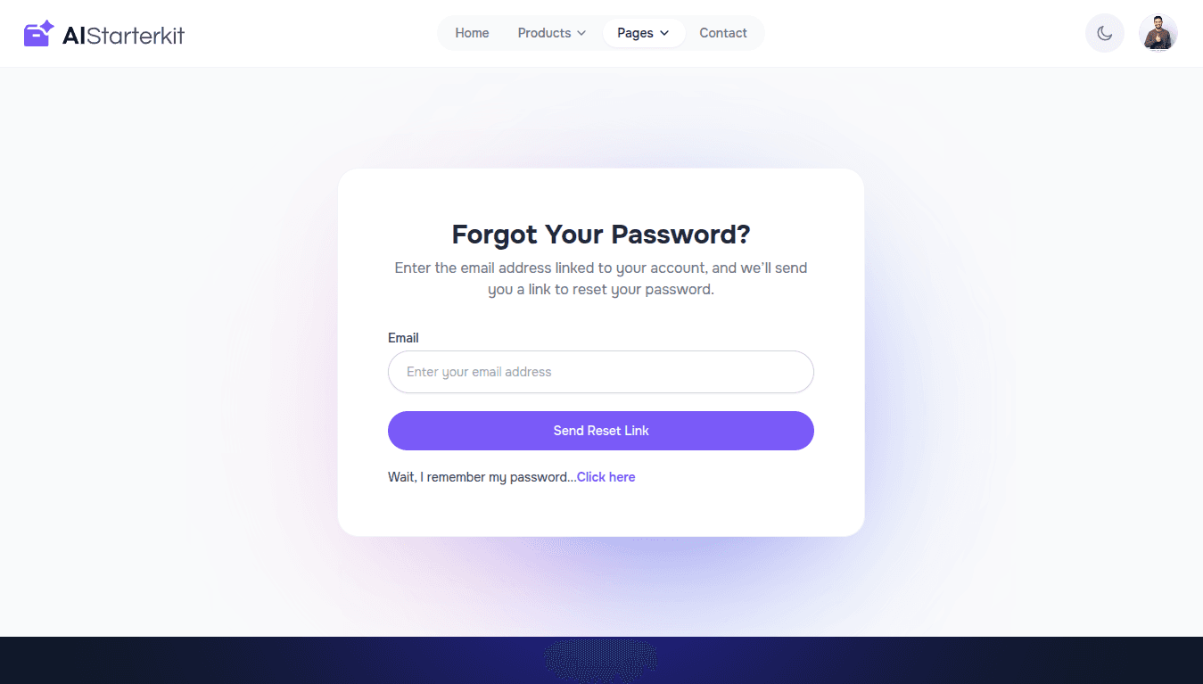 Fully featured password reset page with intuitive layout and native input validation.